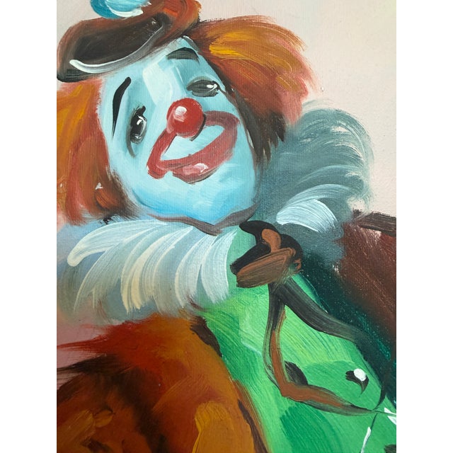 Pink Late 20th Century Oil Painting Clown Musician Signed L. Angeli Colorful Figurative Art Circus For Sale - Image 8 of 12