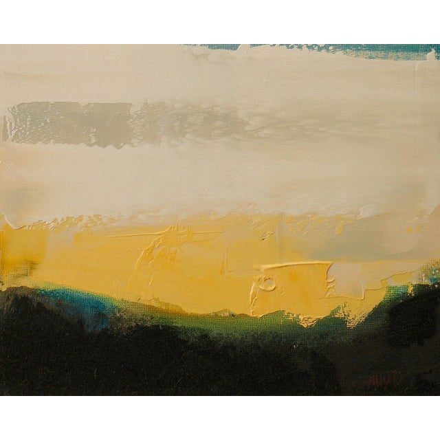 Yellow Dawn by Nicole Hyde | Oil Painting of a landscape with yellow and gray tones For Sale