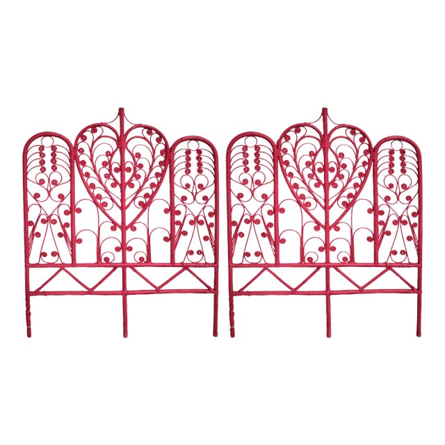 Mid Century Boho Rattan Heart Motif Twin Headboards a Pair Chairish