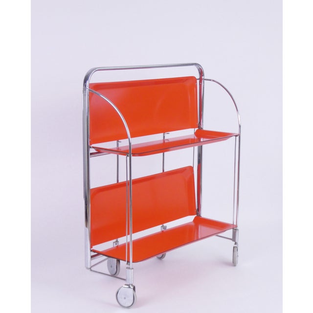 1960s Vintage Orange Foldable Bar Cart in Chrome Metal, 1960s For Sale - Image 5 of 9
