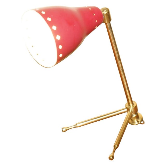 Mid-Century Modern Table Lamp with Red Original Shade from Boris Lacroix, 1950s For Sale - Image 16 of 16