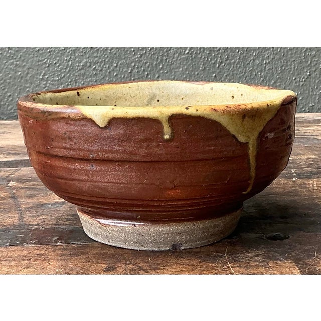 Brown Vintage Original Studio Pottery Drip Glaze Bowl For Sale - Image 8 of 12