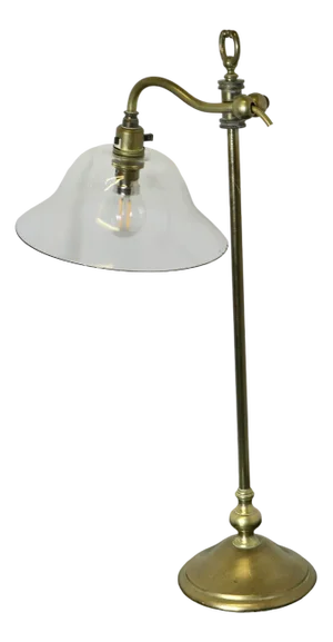 French Brass Desk Lamp with Blown Glass Shade, 1890s