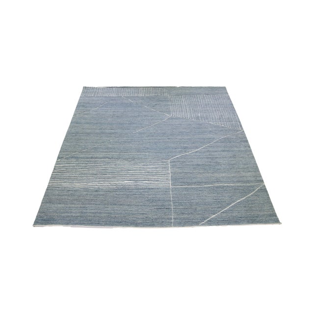Abstract 2010s Oversize Apadana's Blue Modern Moroccan Style Wool Rug For Sale - Image 3 of 7