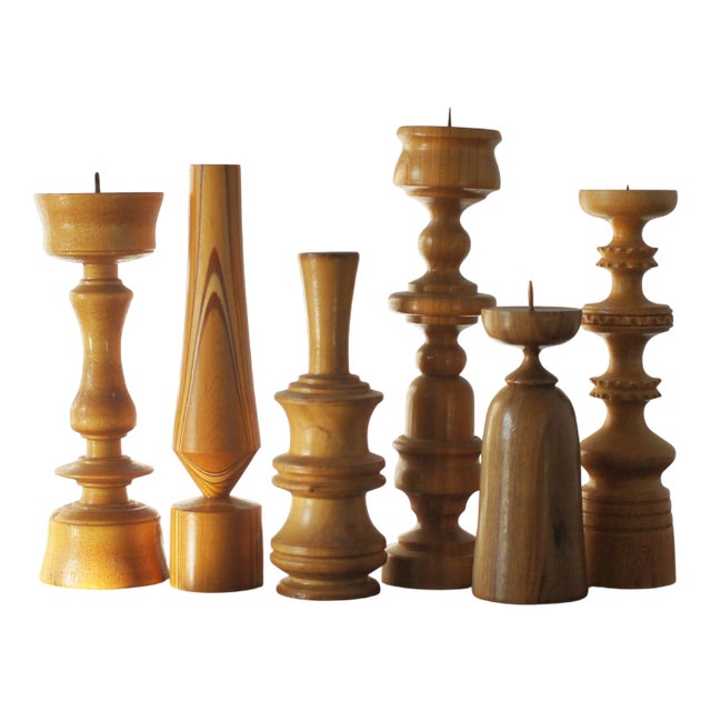 Scandinavian Wooden Candleholders, Set of 6 For Sale
