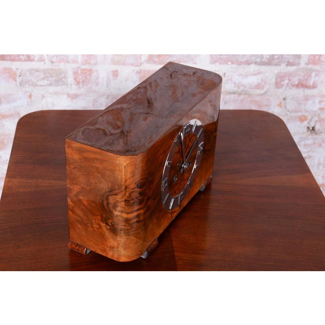 Art Deco Table Clock in Walnut, Czech, 1920s For Sale - Image 4 of 11