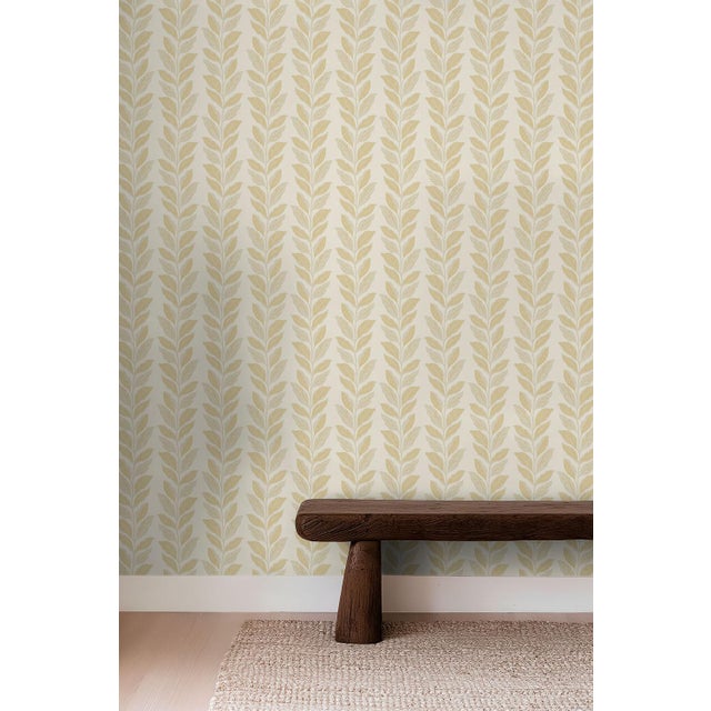 Not Yet Made - Made To Order Garden Leaf Stripe Grasscloth Wallpaper by House Party | Rattan & White | 6 Yards For Sale - Image 5 of 7