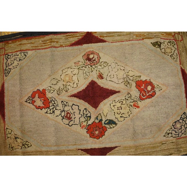 Textile 1890s Medallion Roses Beige Ground Folk Art Antique Amercian Hooked Small Rug For Sale - Image 7 of 9