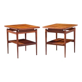Jens Risom Mid Century Walnut Floating Side End Tables - Pair For Sale