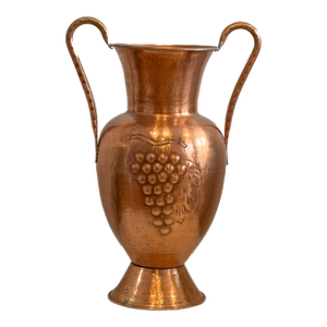 Large Late 20th Century Hammered Copper Amphora Vase With Grapevine Motif