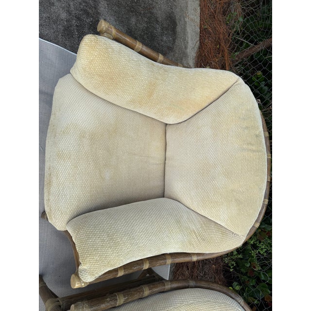 McGuire Rattan Lounge Chairs With Upholstered Seats - A Pair For Sale In Naples, FL - Image 6 of 17