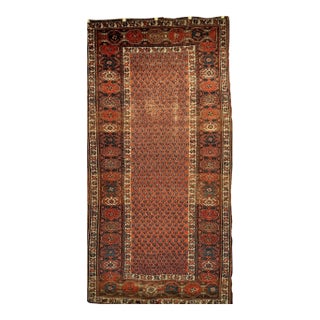 Antique Persian Kurdish Area Rug, Handwoven All-Over Paisley Pattern, Rust Red & Navy, 3’ X 6’ For Sale