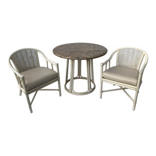 Vintage McGuire Organic Modern Dining Set Granite Bamboo Table Two Armchairs - 3/Pc For Sale