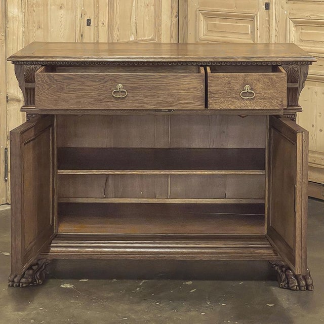 Antique French Louis XIV Renaissance Revival White Oak Buffet For Sale - Image 9 of 18