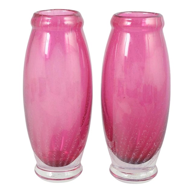 Pink Art Glass Vases from Chribska Glassworks, 1990s, Set of 2 For Sale