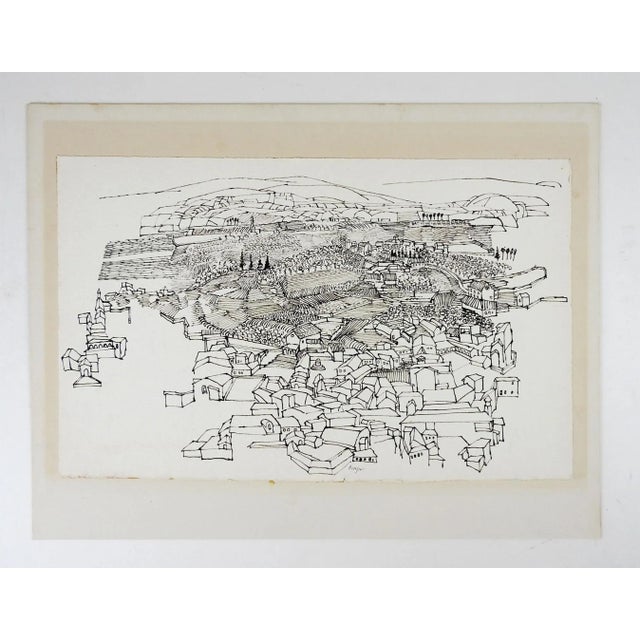 English Mid Century Farming Village Pen & Ink Drawing For Sale - Image 3 of 4