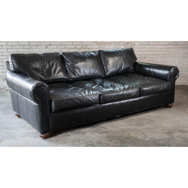 Ebony Restoration Hardware Lancaster Ebony Leather Luxe Sofa For Sale - Image 8 of 16