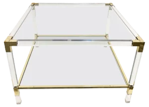 Italian Acrylic Glass & Brass Square Cocktail Table by Charles Hollis Jones, 1970s
