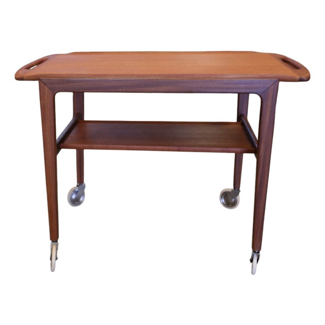 Danish Teak Serving Trolley with Removable Tray, 1960s For Sale