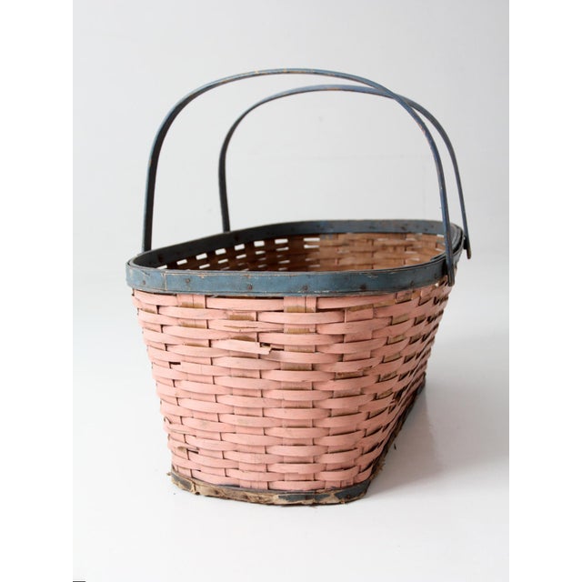 Pink Antique American Splint Weave Gathering Basket For Sale - Image 8 of 15