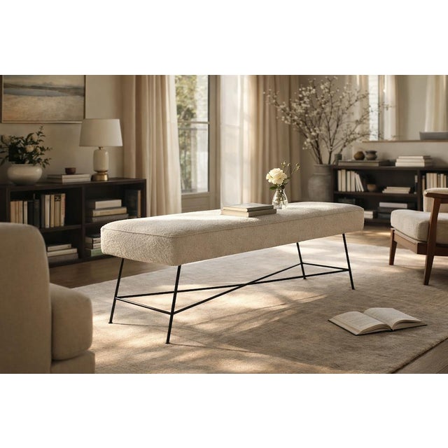 White Bouclé Bench, 1990s For Sale - Image 9 of 12