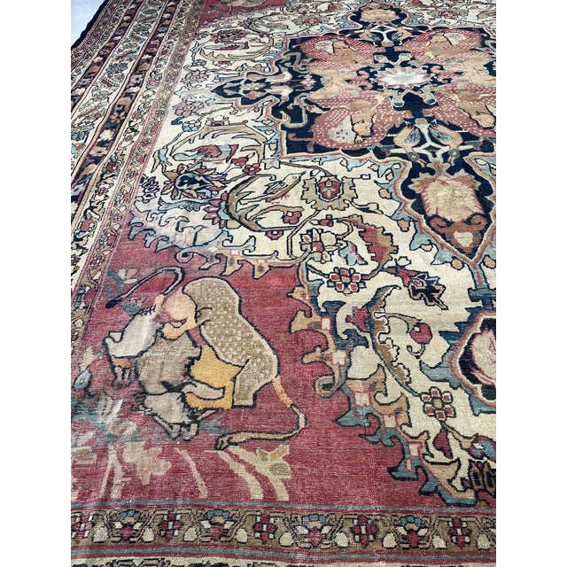 1880's Antique Persian Kerman Lavar "LION VS BULL" Rug 9.2 x 12.5 For Sale - Image 12 of 18