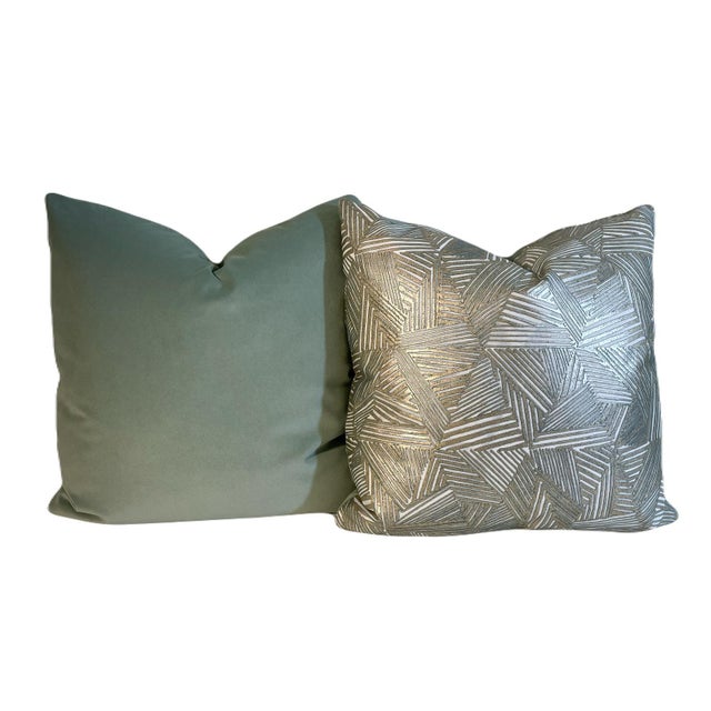 Contemporary Pierre Frey “Atlantique Argent” Feather/Down Fill Pillows- A Pair 22”/22” For Sale - Image 3 of 5