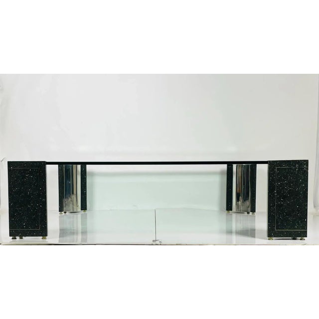 Mid-Century Modern Terrazzo, Stainless Steel & Glass Coffee Table After Karl Springer, Usa 1970's For Sale - Image 3 of 13