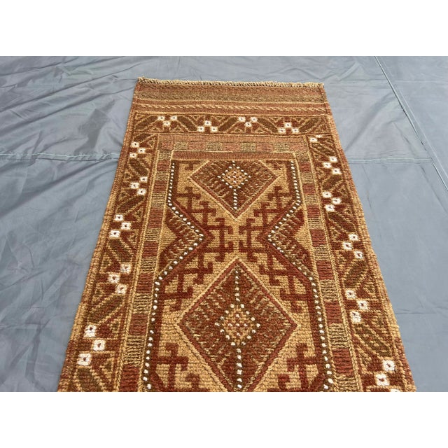 Islamic Vintage Afghan Handmade Mishwani Runner Rug, Brown & Beige Geometric Tribal Wool Pile Rug For Sale - Image 3 of 8
