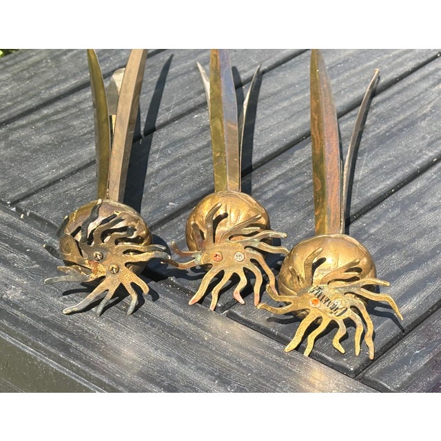 Vintage Italian Carnevale Brass Botanical Bulb Bud Vases - Set of 3 For Sale - Image 9 of 17
