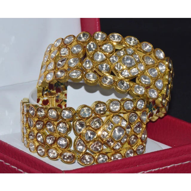 Gold Estate 22K Solid Gold Natural Diamond Enamel Bangles Bracelets For Sale - Image 8 of 10