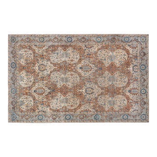 1900s Persian Kirman Brown, Beige and Blue Handmade Wool Rug For Sale