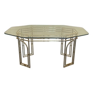 Mid Century Modern Italian Geometrical Brass Dining Table with Glass Top For Sale
