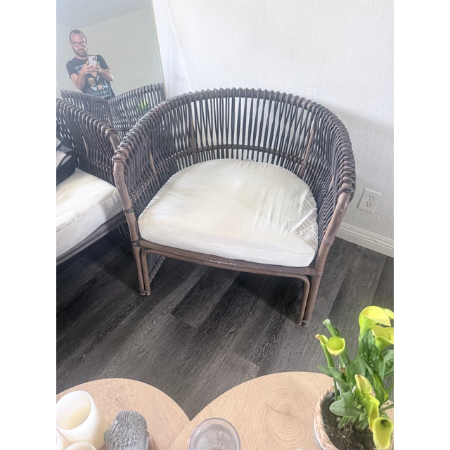 David Francis Pair of David Francis Rattan Lounge Chairs 1990s For Sale - Image 4 of 5