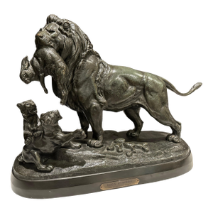 Late 19th Century Bronze Sculpture "Family Of Lions" By Paul Édouard Delabrierre
