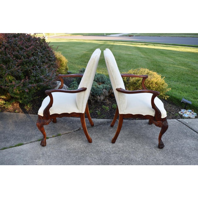 Vtg. Pair of Carved Mahogany Federal Style Arm Chairs With Claw Feet For Sale - Image 18 of 18