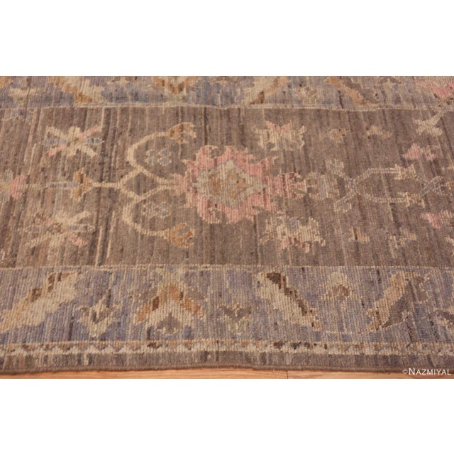 Casual Brown Earth-Tone Color Floral Modern Oushak Design Hallway Runner Rug For Sale - Image 4 of 5