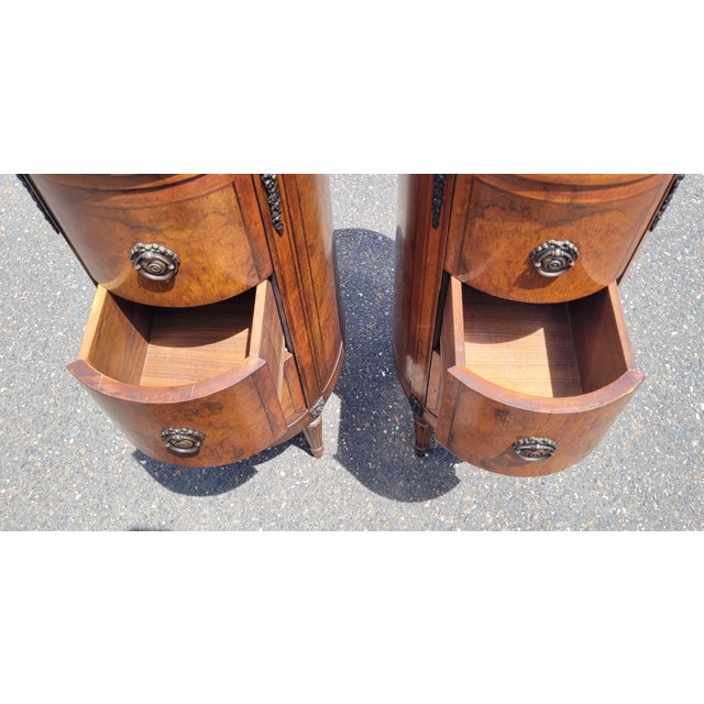 Art Deco Pair 1920s Tall Oval French End Table Night Stands For Sale - Image 3 of 18