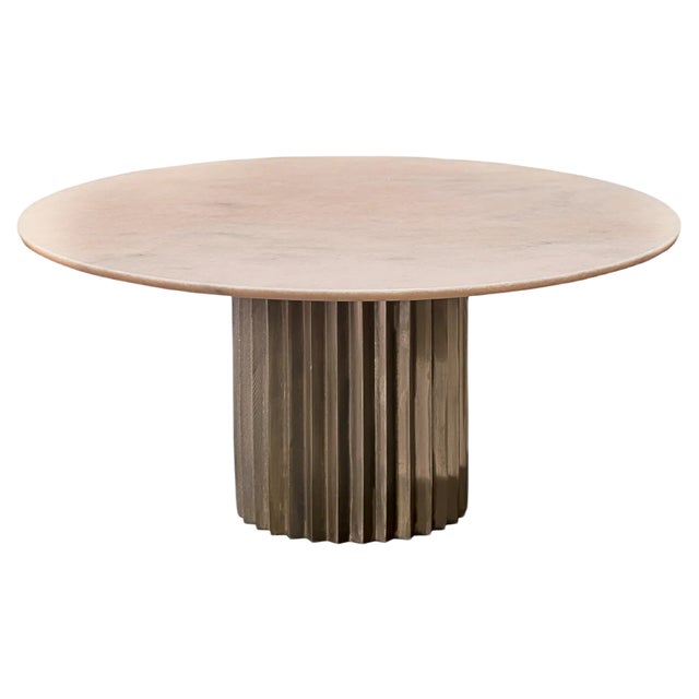 Round Pink Marble and Cast Bronze Pedestal Doris Dining Table by Fred & Juul For Sale