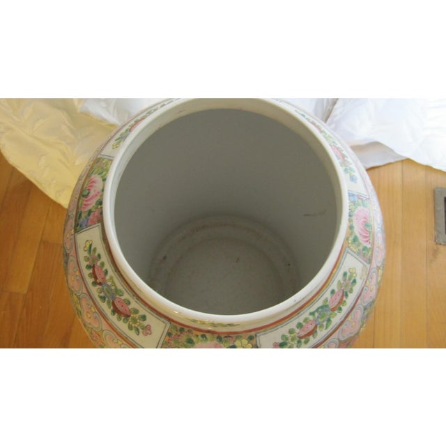 Chinese Famille Rose Porcelain Covered Vase/Jar With a Carved Hardwood Display Stand For Sale In Boston - Image 6 of 7