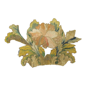 Antique Yellow and Green Silk Embroidery With Metallic Threads Textile Appliqué