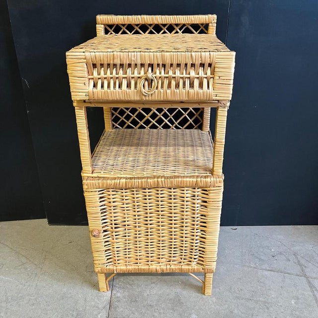 Wicker Bedside Table with Drawer, Shelf and Cupboard For Sale - Image 5 of 7