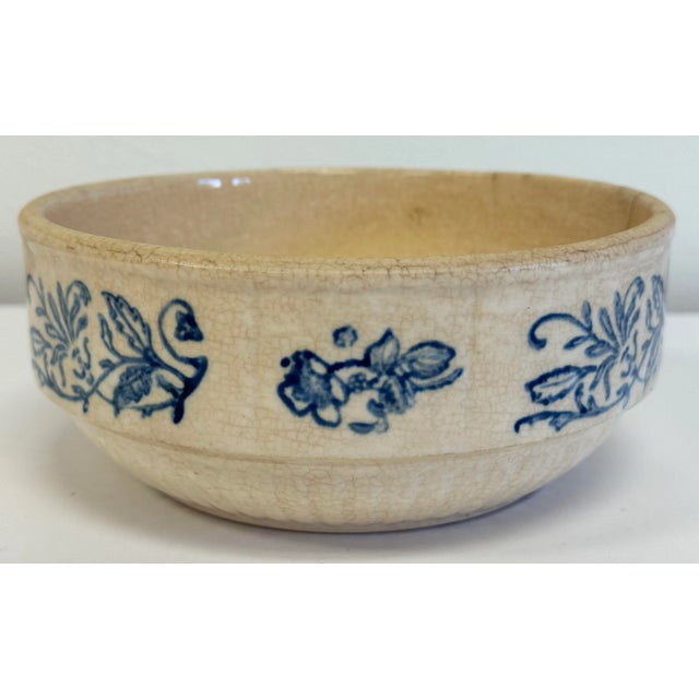 Antique Primitive Stoneware Crock Bowl With Floral Design For Sale In Kansas City - Image 6 of 8