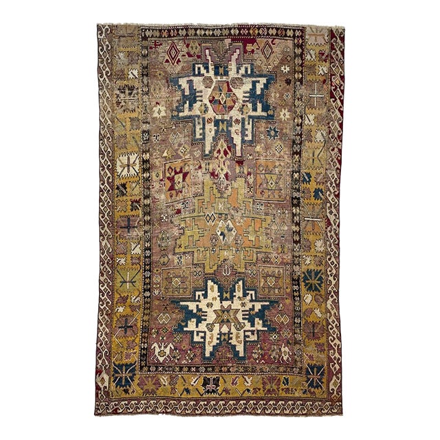 Antique Karabagh TextileRoom Size Leshgi Star Lavender Rug 6.9 x 10.9 For Sale