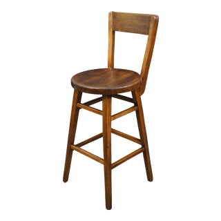 Antique American Oak Counter Bar Stool Chair For Sale