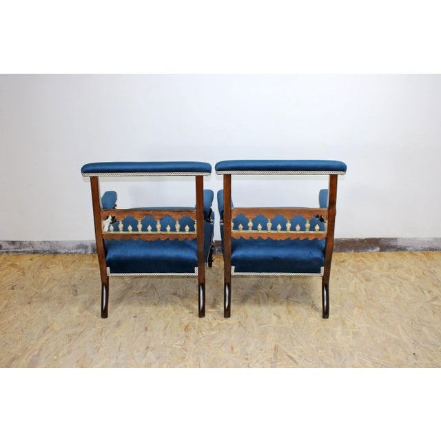 Textile Set of Blue Armchairs, 1830s For Sale - Image 7 of 16