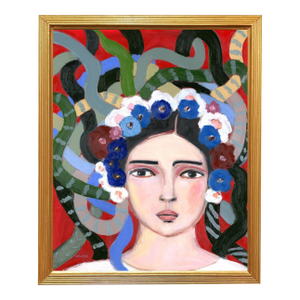 Medusa, Inspired Frida, Vintage Style Mid Century Modern Oil Portrait by Alexandra Swistak