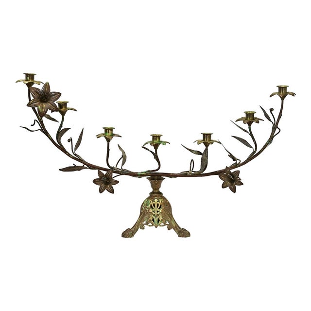 Art Nouveau French 19th Century Brass Altar Candelabra For Sale - Image 3 of 11