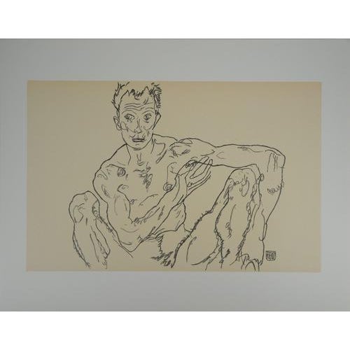 Modern After Egon Schiele, Nude Self-Portrait, Lithograph For Sale - Image 3 of 7