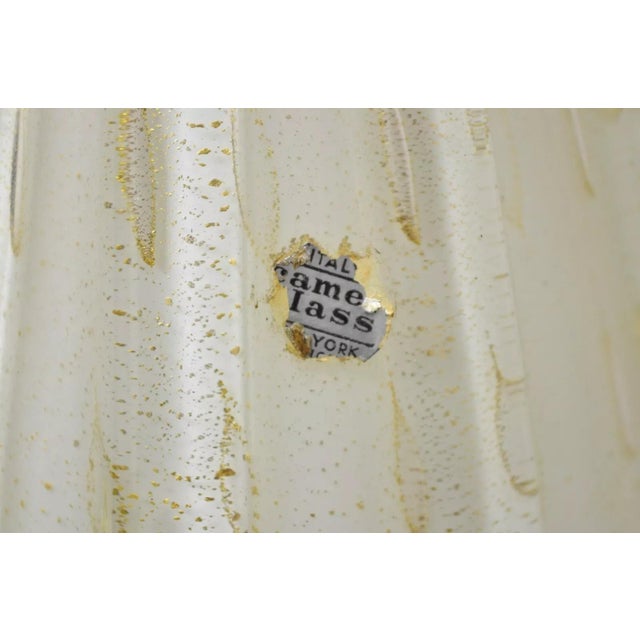 White Vintage Murano Italy Camer Glass Gold Flecks White Sinuous Table Lamps - A Pair For Sale - Image 8 of 12